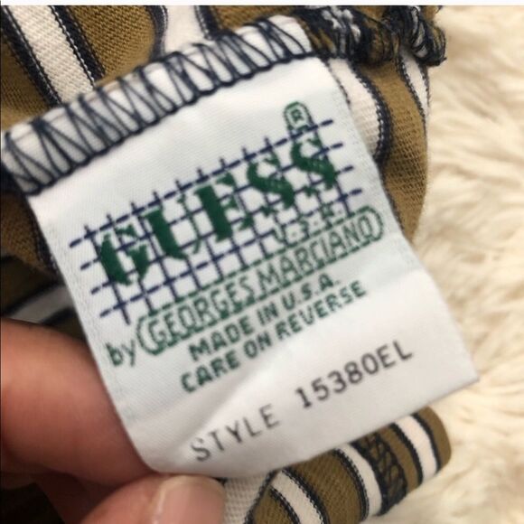 Guess Vintage 80s Striped Longsleeve Tee Logo Embroidered Stitch Spellout S/M - Picture 5 of 8